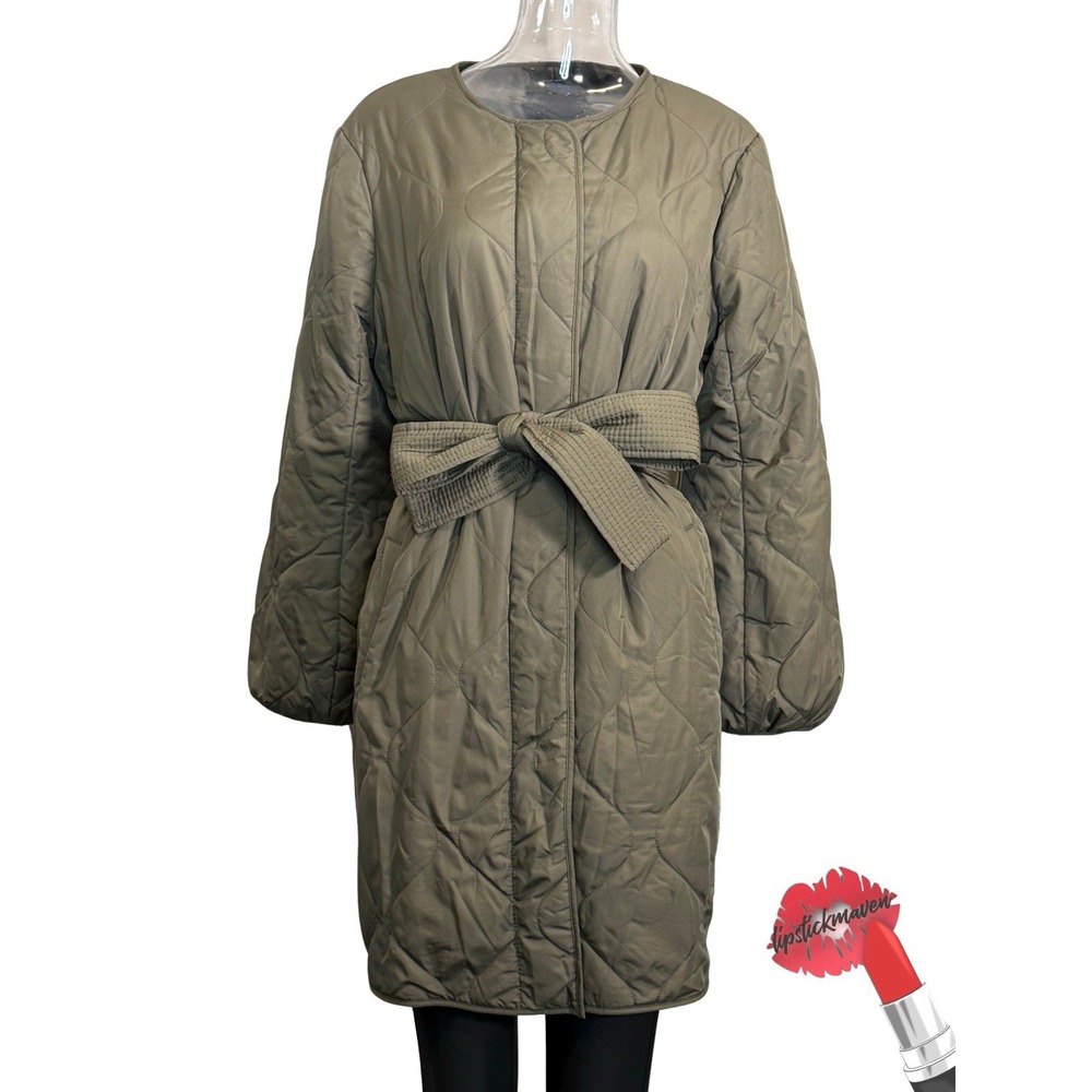 Banana Republic Jacket Womens Large Green Light Puffer Long Quilted Liner Belted